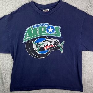Vintage 90s Houston Aeros Hockey T Shirt‎ Navy Blue Men's Size XXL
